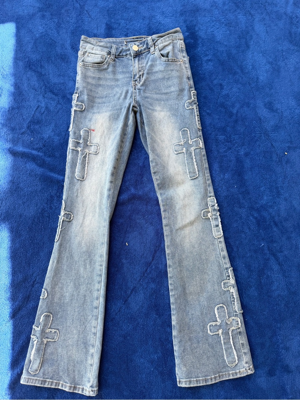 Blue Cross-Appliqué Women’s Jeans